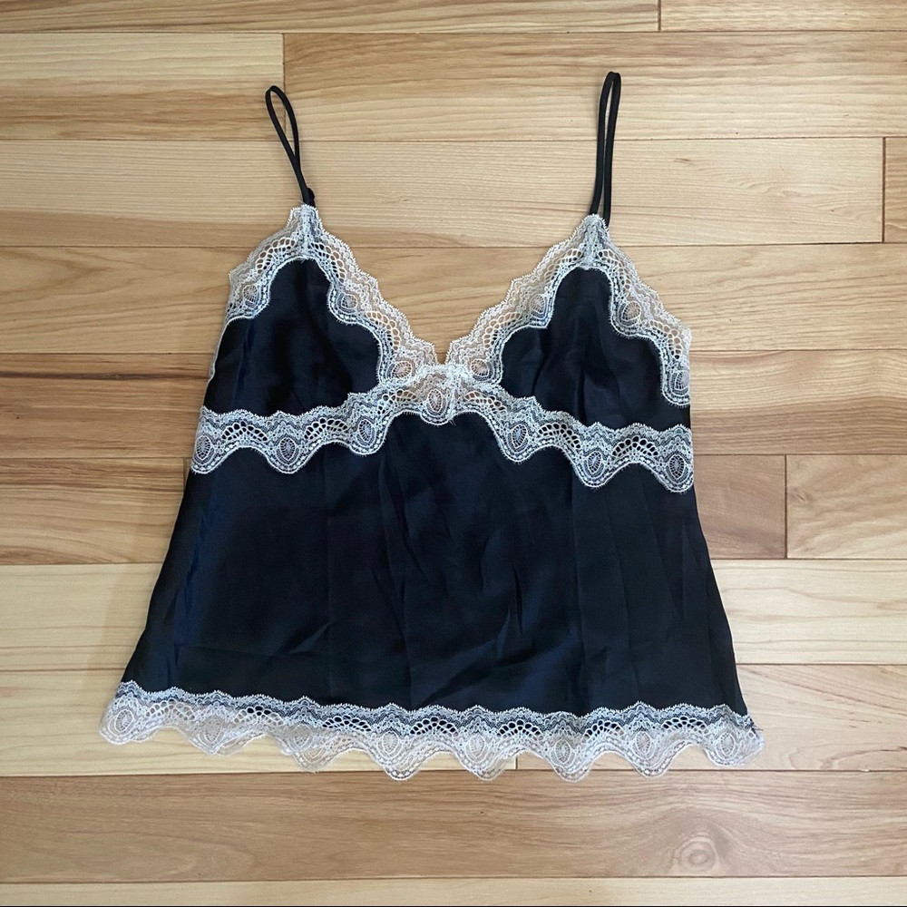 Black silk and white lace top
